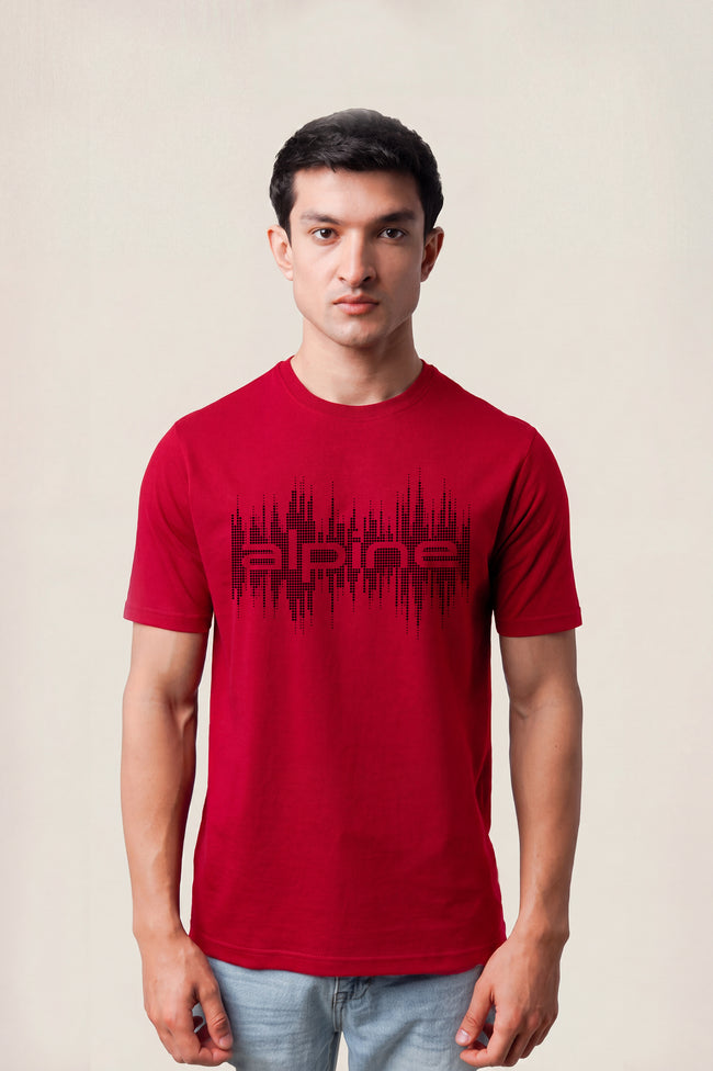 Alpine Soundwave Graphic T-Shirt Red – Premium Cotton Tee Hover Image