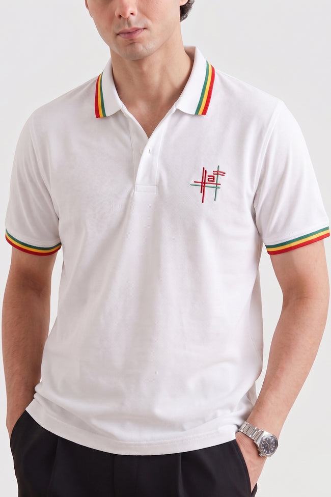 Alpine Men’s White Cotton Polo Shirt - Signature Fit Hover Image
