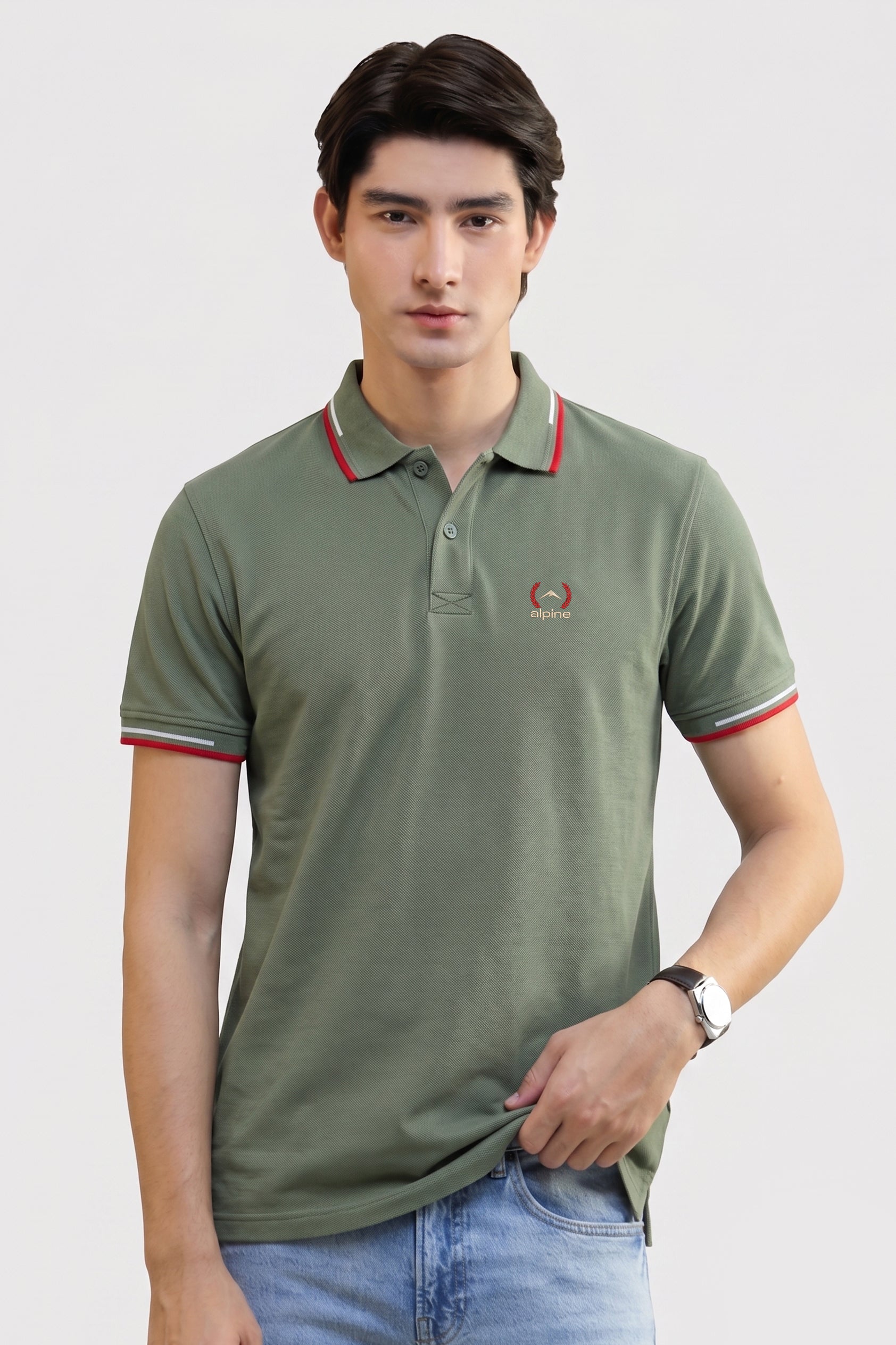Alpine Men’s Hunter Green Cotton Polo Shirt – Contrast Trim Edition