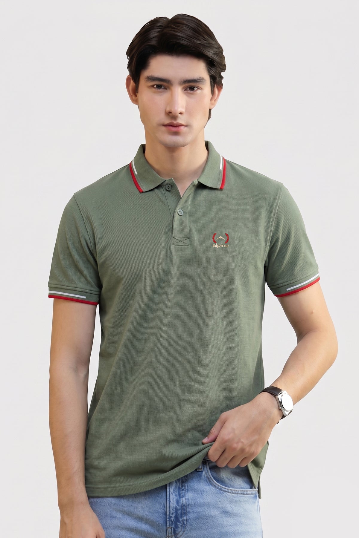 Alpine Men’s Hunter Green Cotton Polo Shirt – Contrast Trim Edition