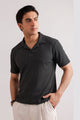 Black V Neck Knitted Polos