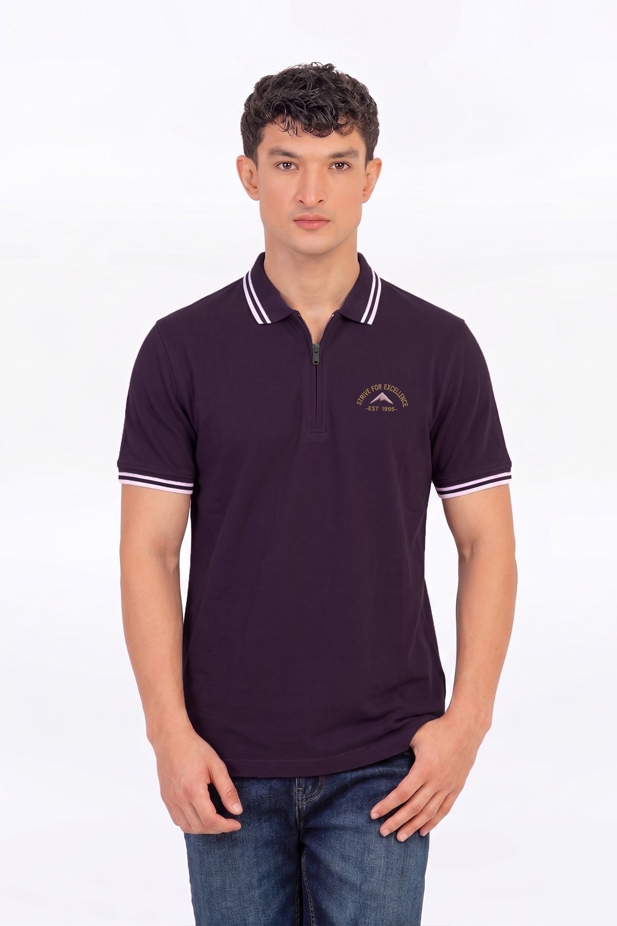 Alpine Men’s Purple Cotton Polo Shirt - Zip Edition