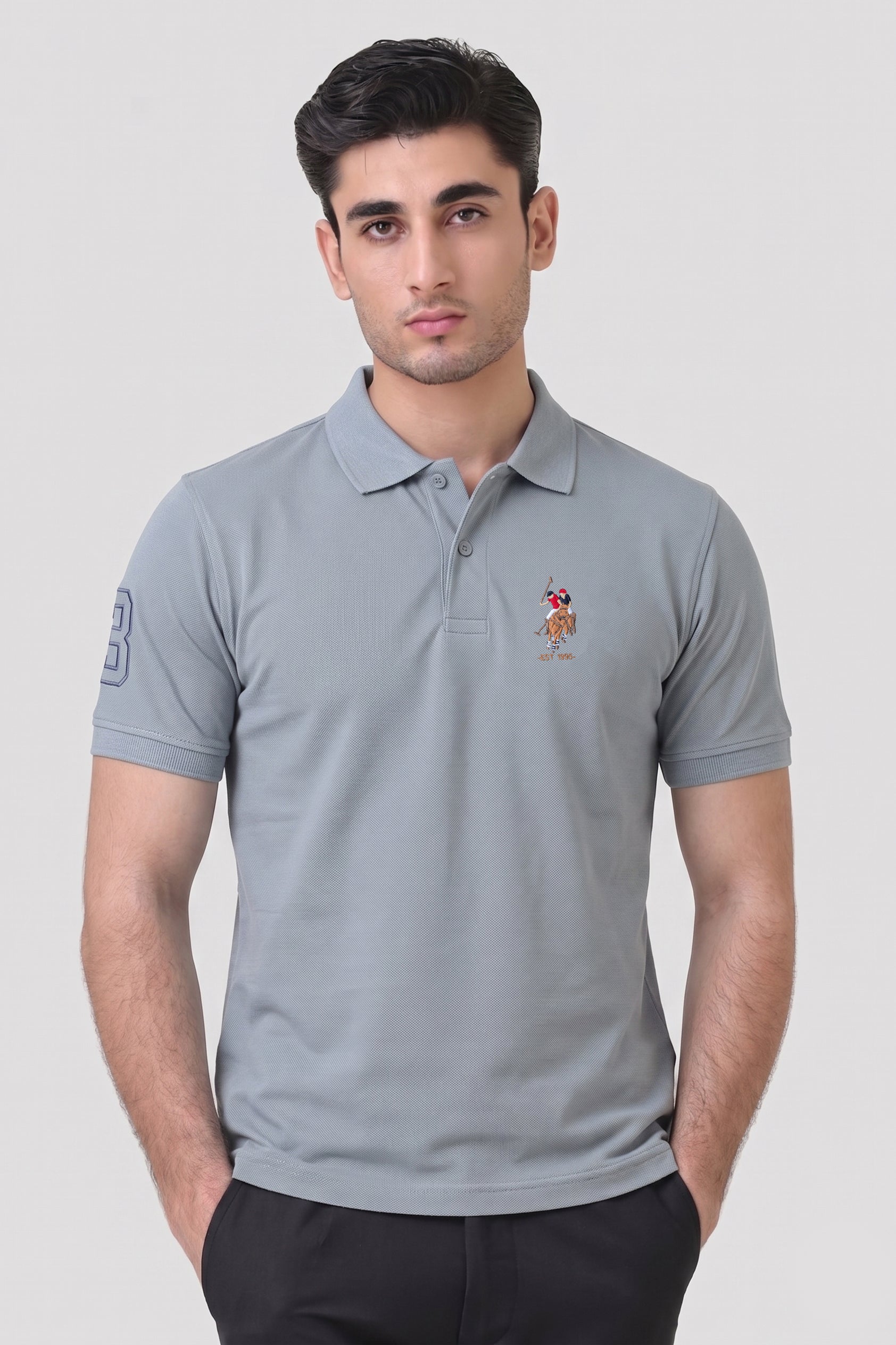 Alpine Men’s Silver Grey Cotton Polo Shirt – Polo Club Edition