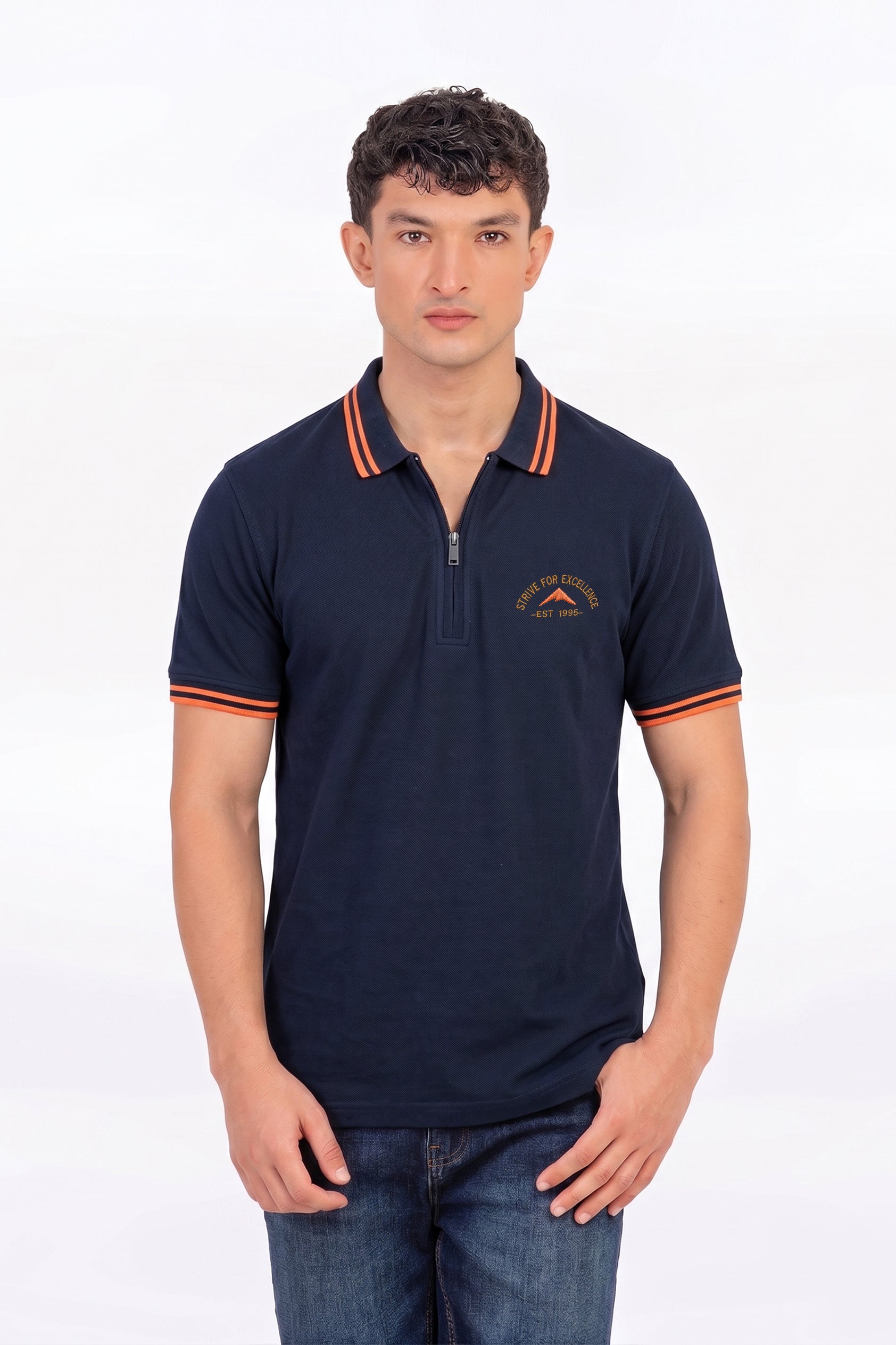 Alpine Men’s Navy Blue Cotton Polo Shirt - Zip Edition