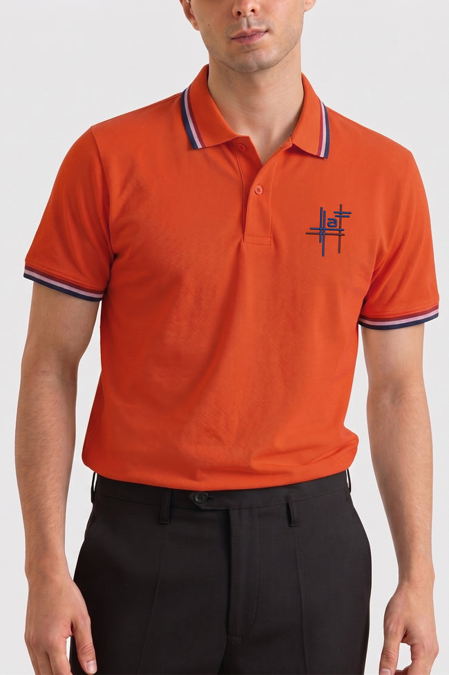 Alpine Men’s Orange Cotton Polo Shirt - Signature Fit Hover Image