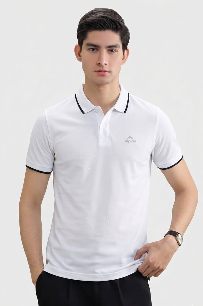 Alpine Men’s White  Polo Shirt – Executive Fit Hover Image