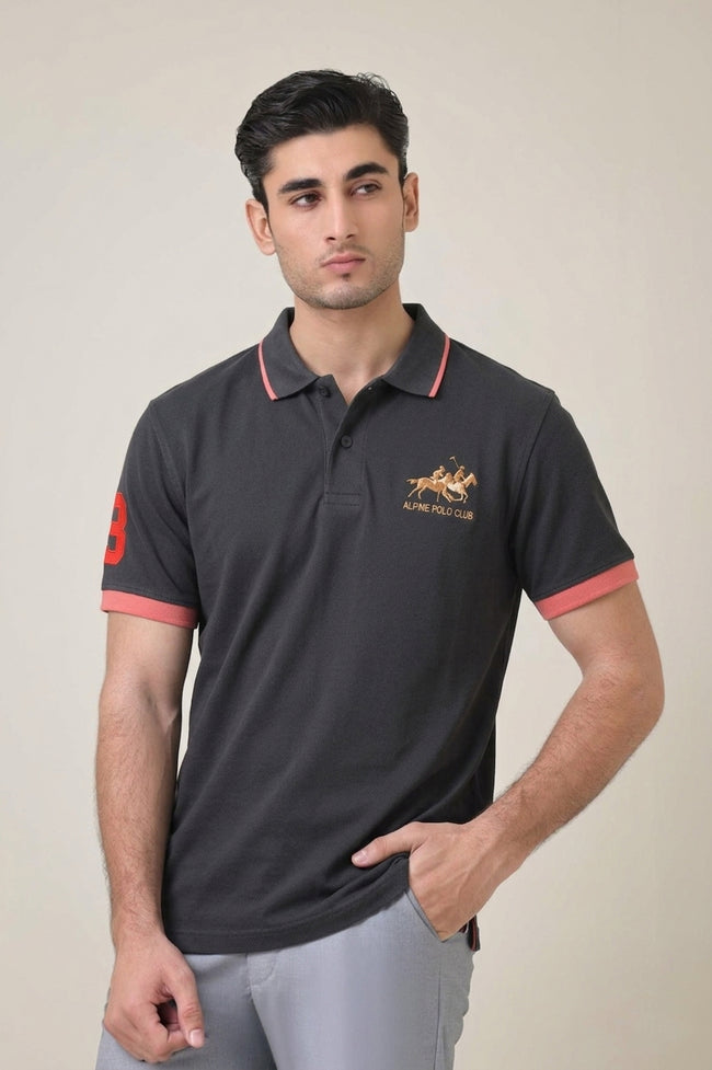 Alpine Men’s - Charcoal Grey Cotton Polo Shirt Hover Image