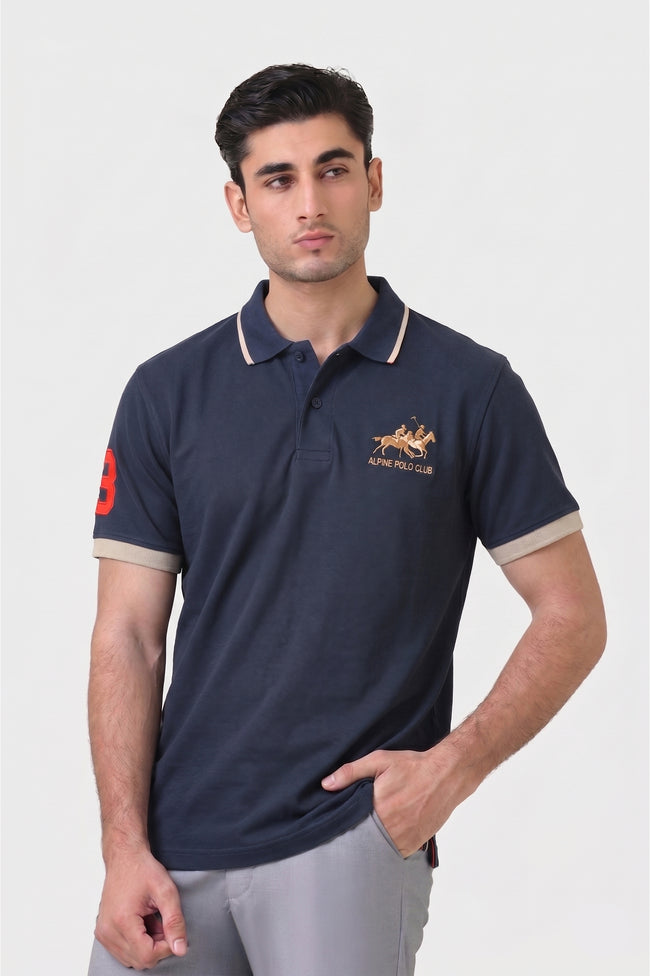 Alpine Men’s - Navy Blue Cotton Polo Shirt Hover Image