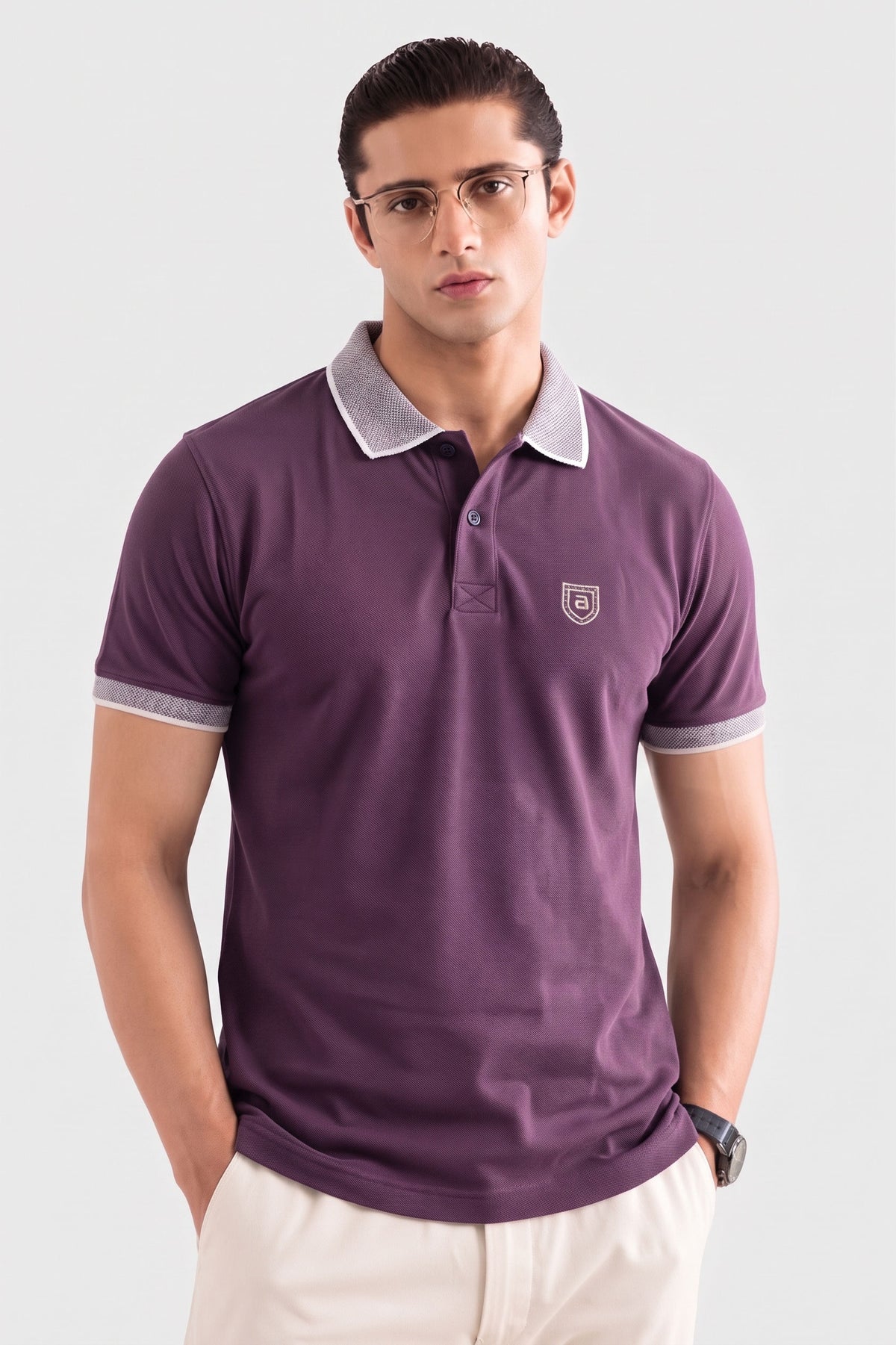 Alpine Men’s Purple Cotton Polo Shirt – Contrast Collar Edition