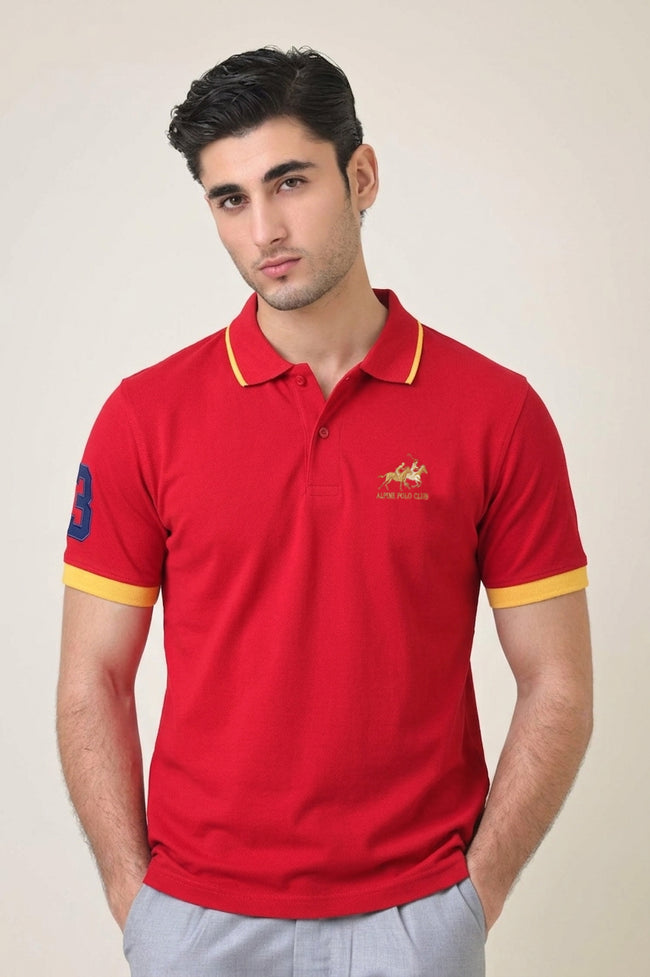 Alpine Men’s - Red Cotton Polo Shirt Hover Image