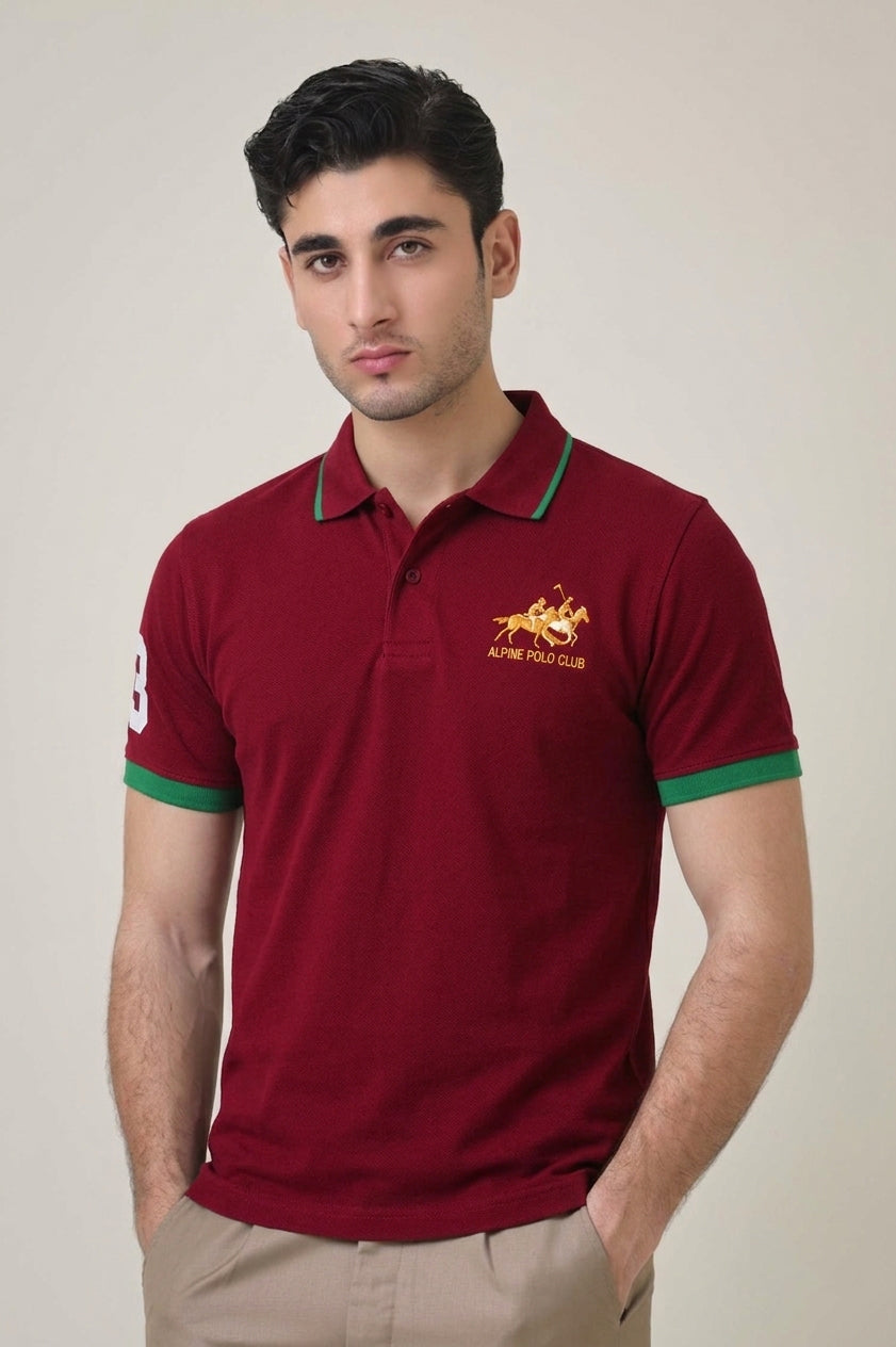 Alpine Men’s - Maroon Cotton Polo Shirt