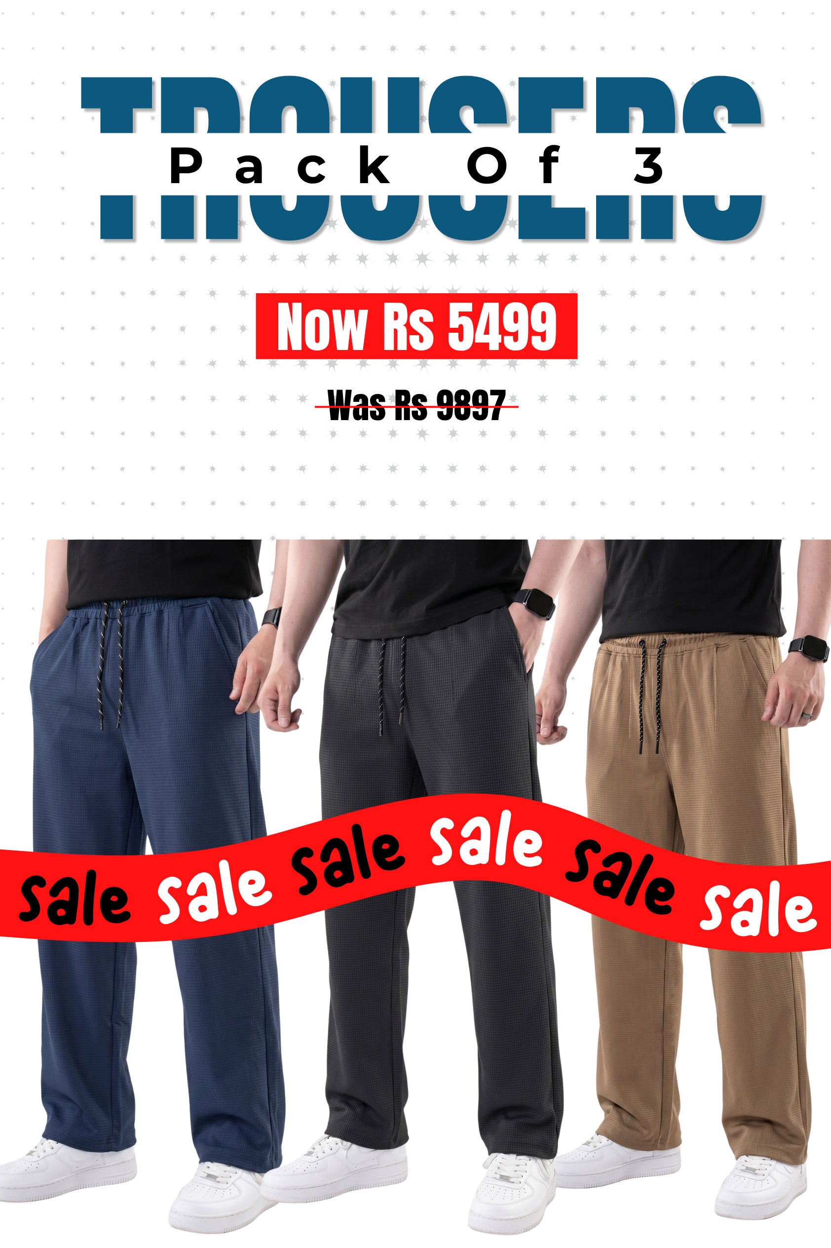 Alpine - Textured Trouser Bundle Offer - Black, Navy Blue & Brown