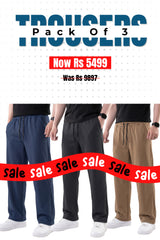 Alpine - Textured Trouser Bundle Offer - Black, Navy Blue & Brown