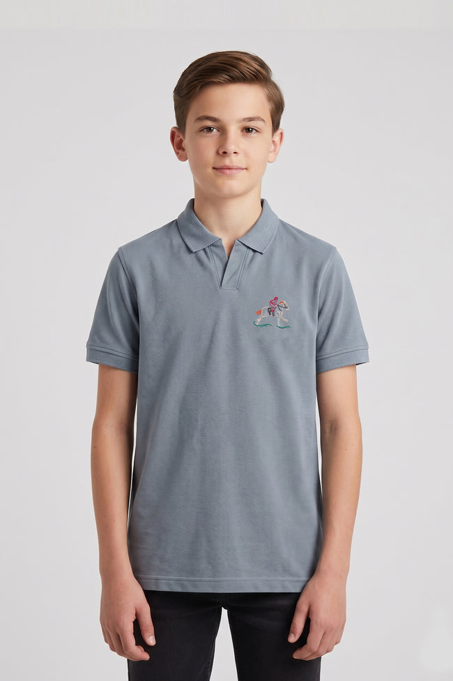 Alpine Kids Silver Grey Cotton V-Neck Polo Shirt Hover Image