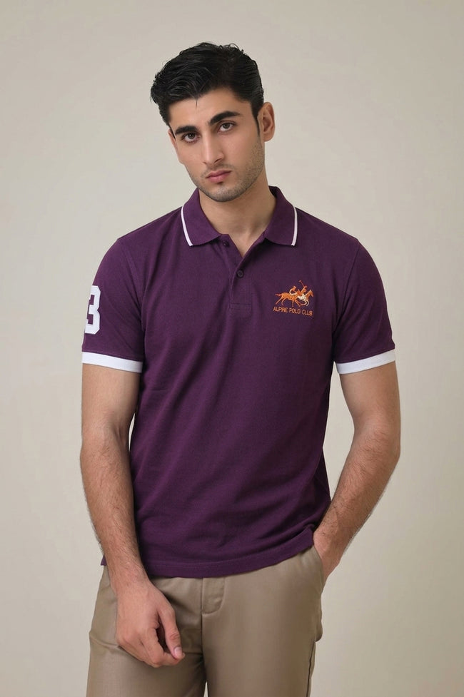 Alpine Men’s - Purple Cotton Polo Shirt Hover Image