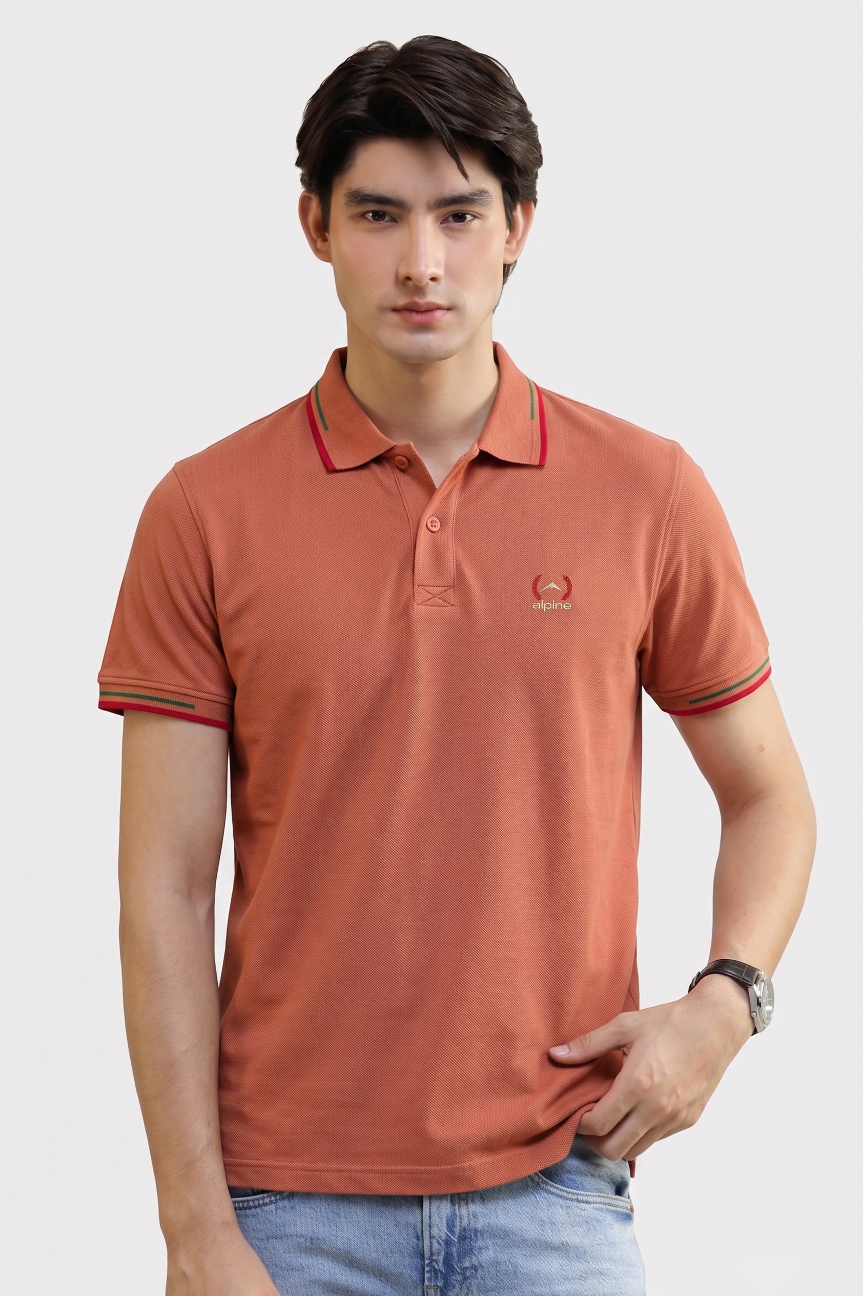 Alpine Men’s Mustard  Cotton Polo Shirt – Contrast Trim Edition