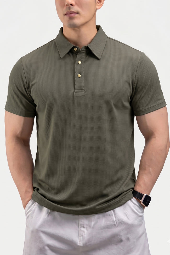 Alpine Luxury Dry-Fit Polo Olive – Premium Activewear Fit Hover Image