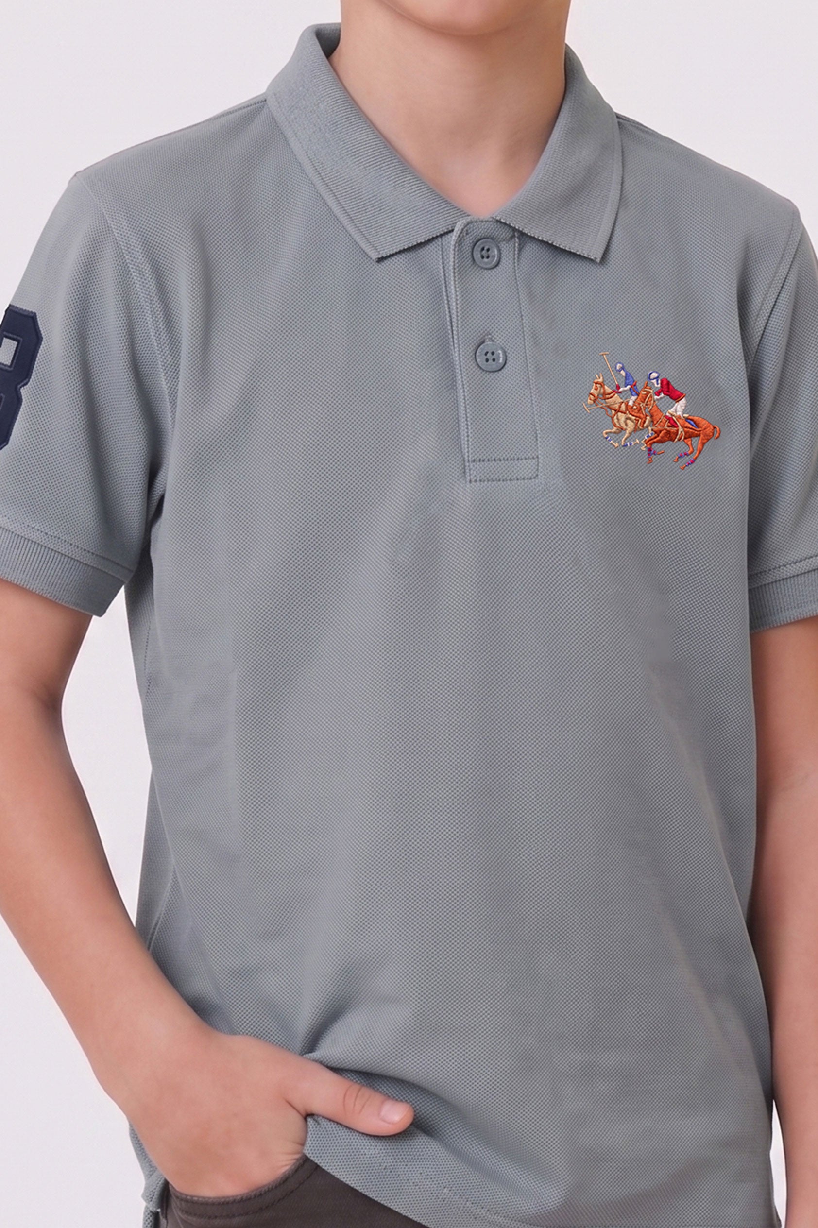 Alpine Kids Classic Polo Shirt Silver Grey – Premium Cotton