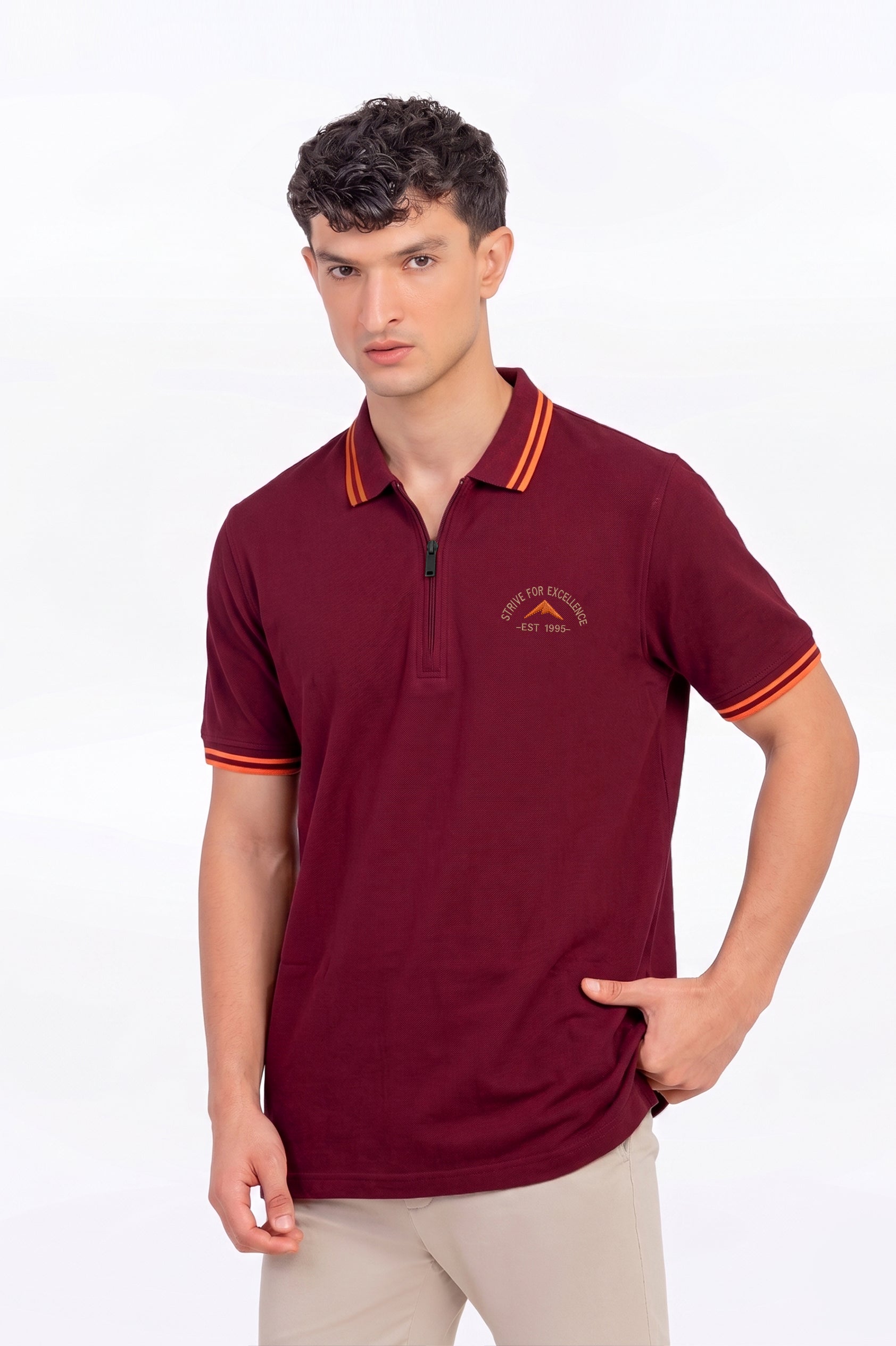 Alpine Men’s Maroon Cotton Polo Shirt - Zip Edition