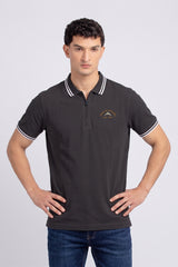 Alpine Men’s Charcoal Grey Cotton Polo Shirt - Zip Edition