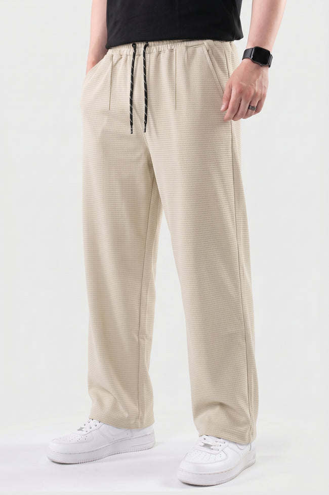 Alpine Textured Men’s Trousers Off White - Straight Fit Hover Image