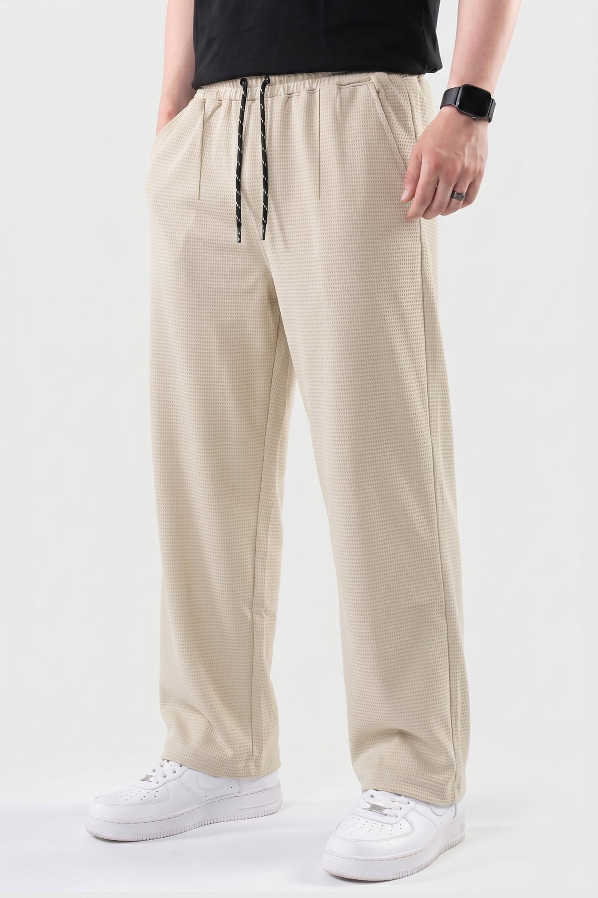 Alpine Textured Men’s Trousers Off White - Straight Fit