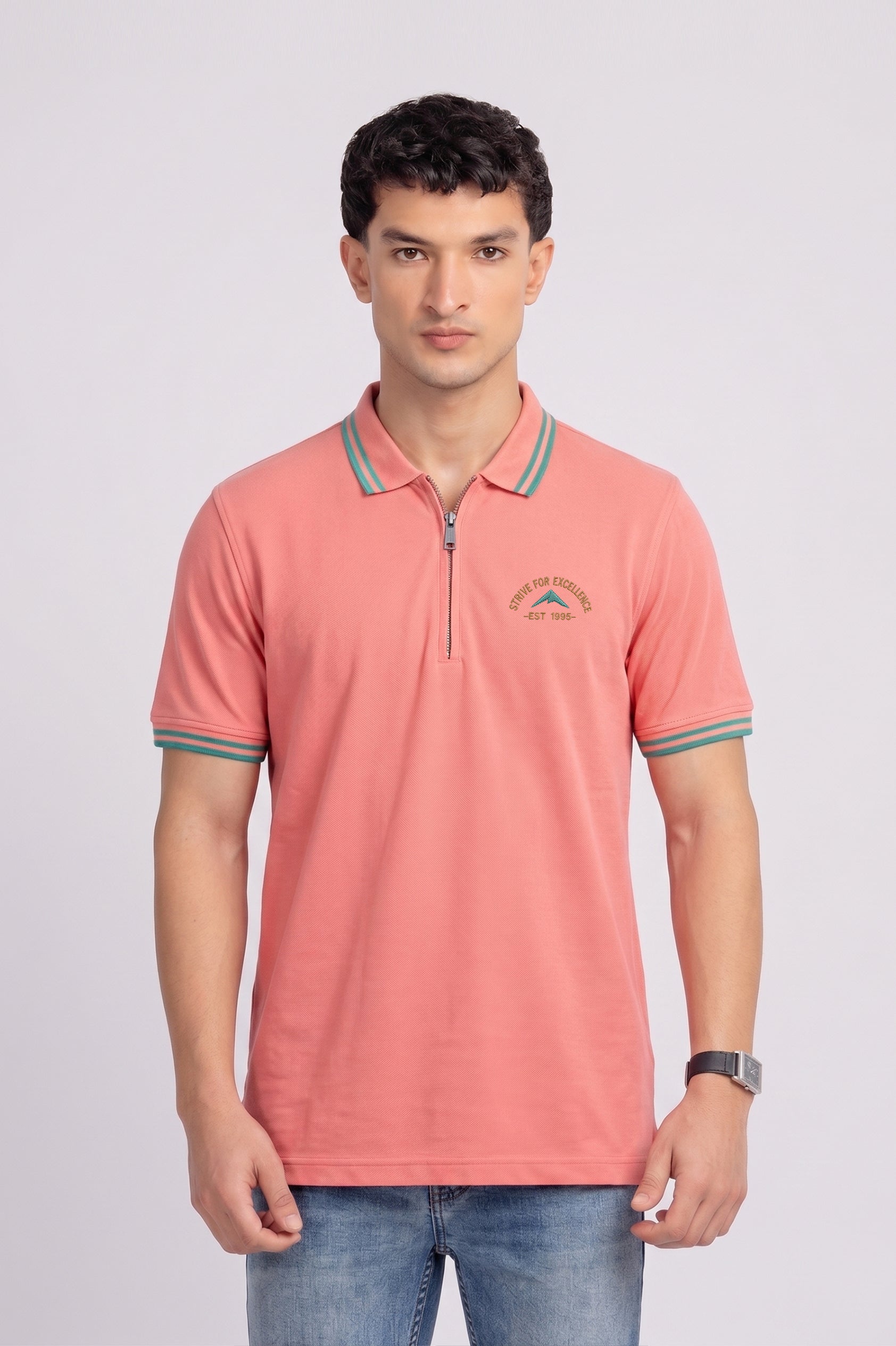 Alpine Men’s Ash Rose Cotton Polo Shirt - Zip Edition