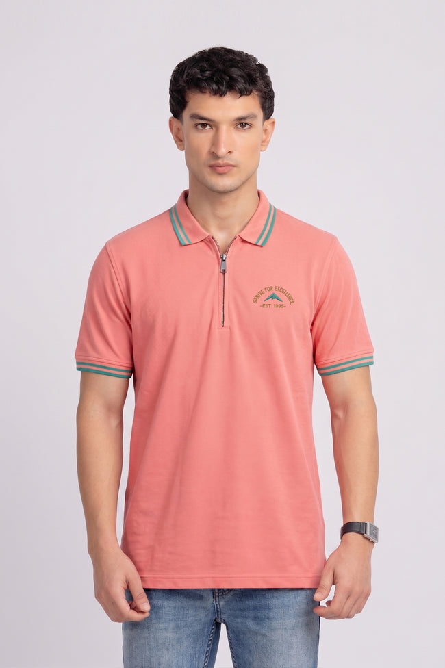 Alpine Men’s Ash Rose Cotton Polo Shirt - Zip Edition Hover Image