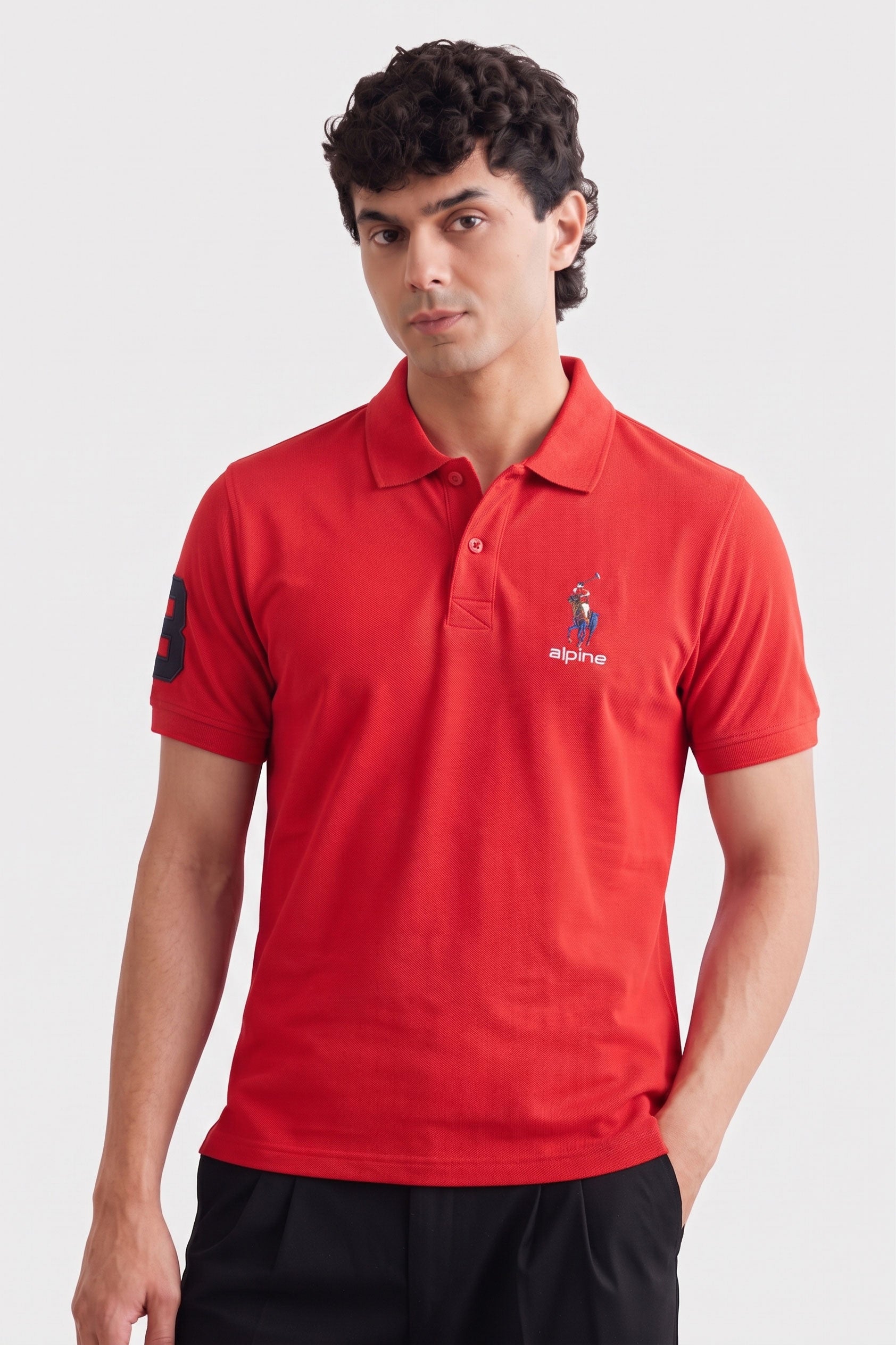 Alpine Men’s Red Cotton Polo – Royal Rider Edition