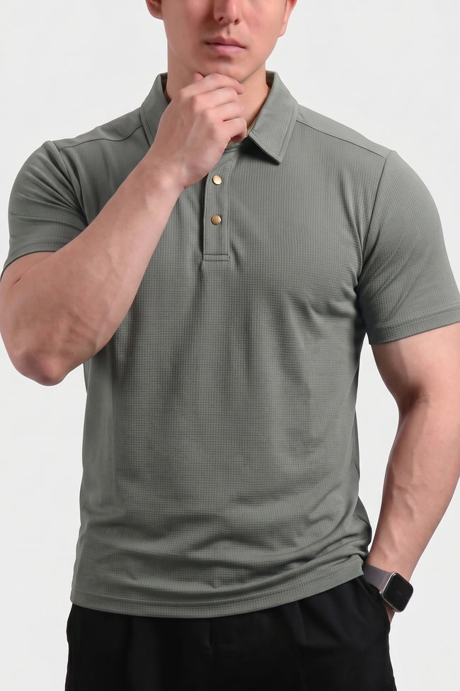 Alpine Luxury Dry-Fit Polo Grey – Premium Activewear Fit Hover Image