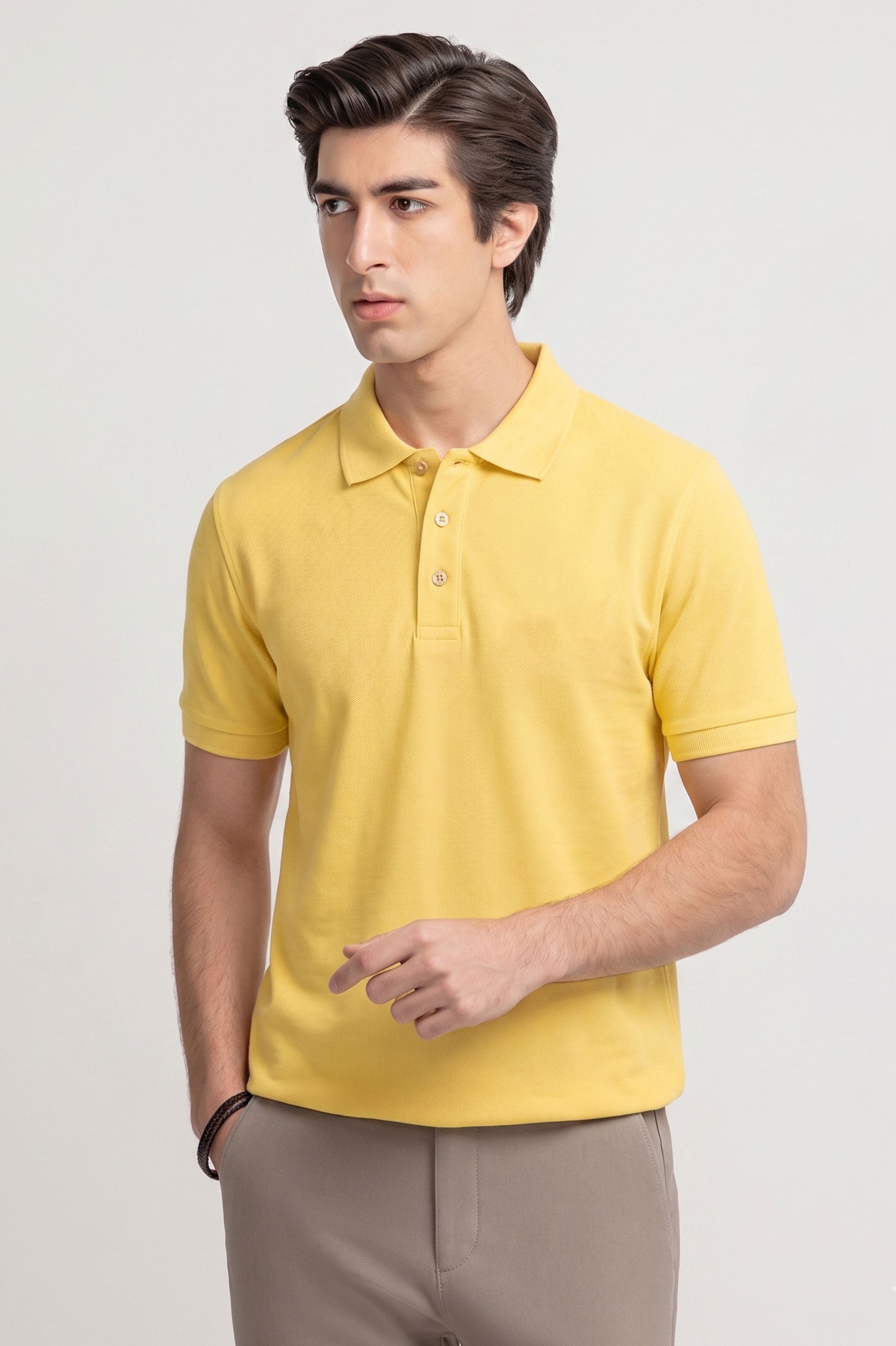 Alpine Men’s Yellow Plain Cotton PQ Polo Shirt