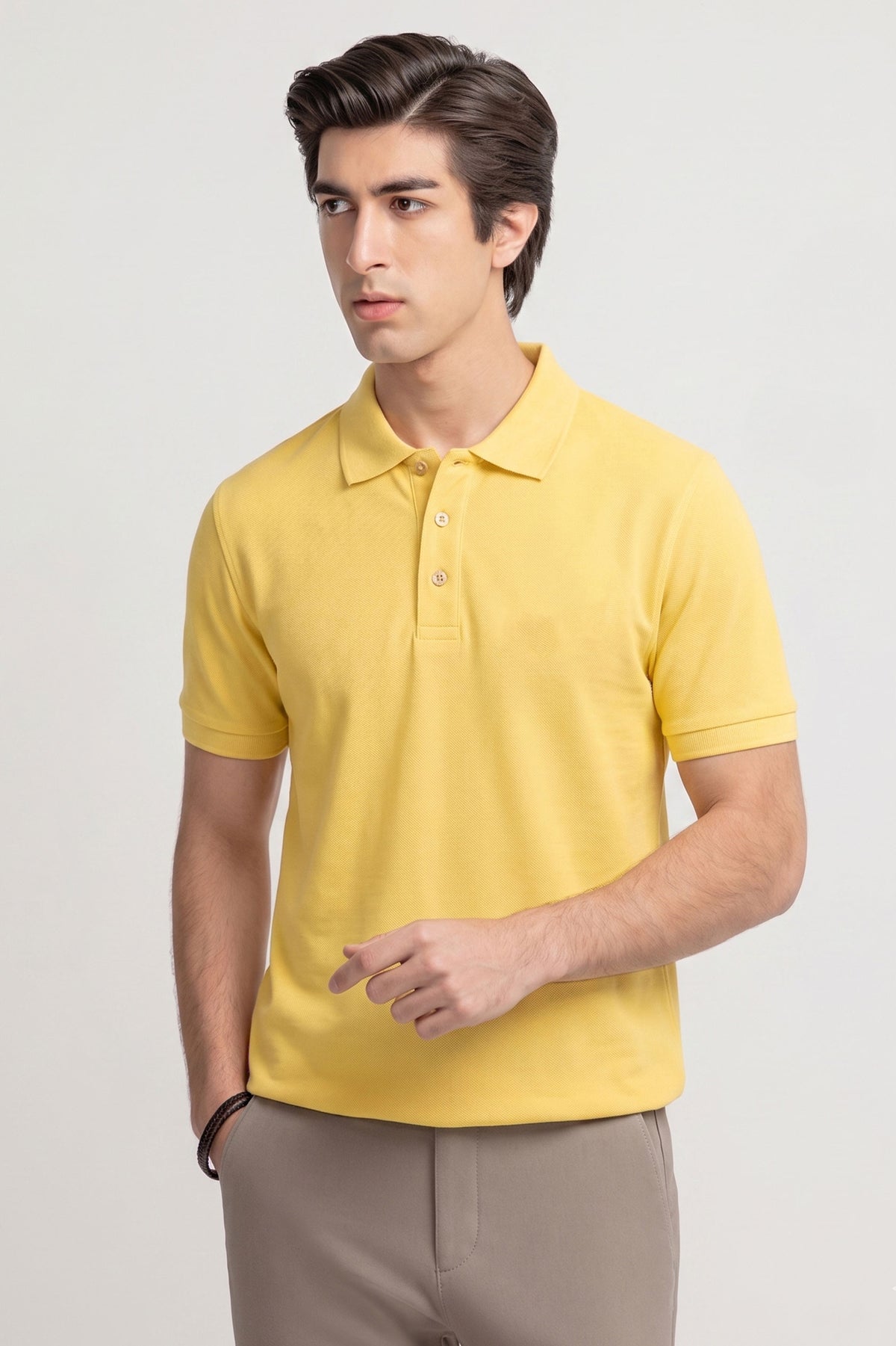 Alpine Men’s Yellow Plain Cotton PQ Polo Shirt