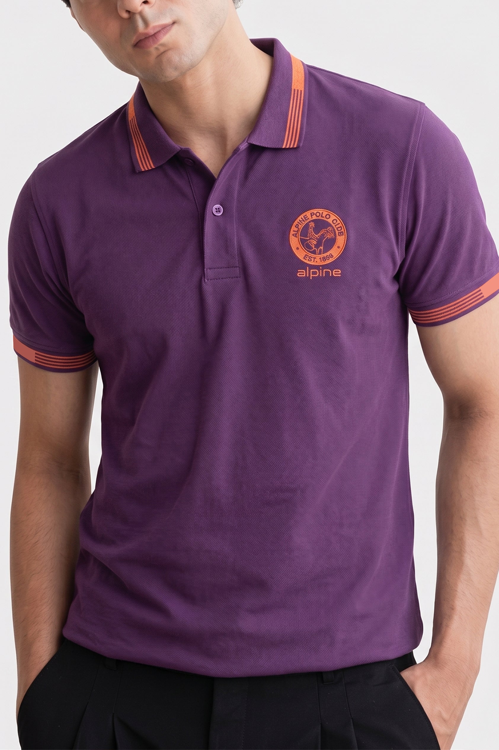 Alpine Men’s Purple Cotton Polo Shirt - Heritage Badge Edition