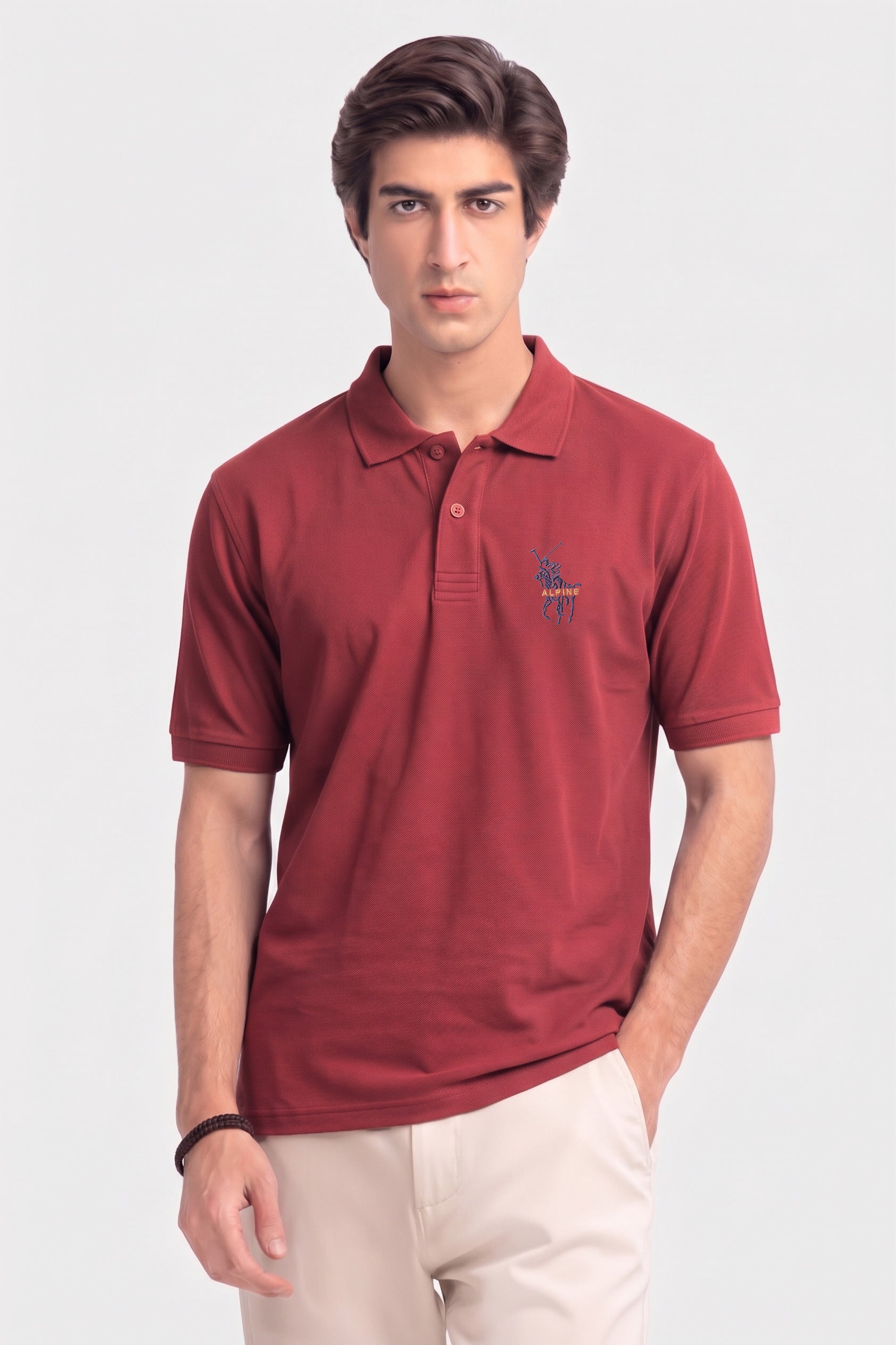 Alpine Men’s Maroon Cotton Polo Shirt – Signature Rider Edition