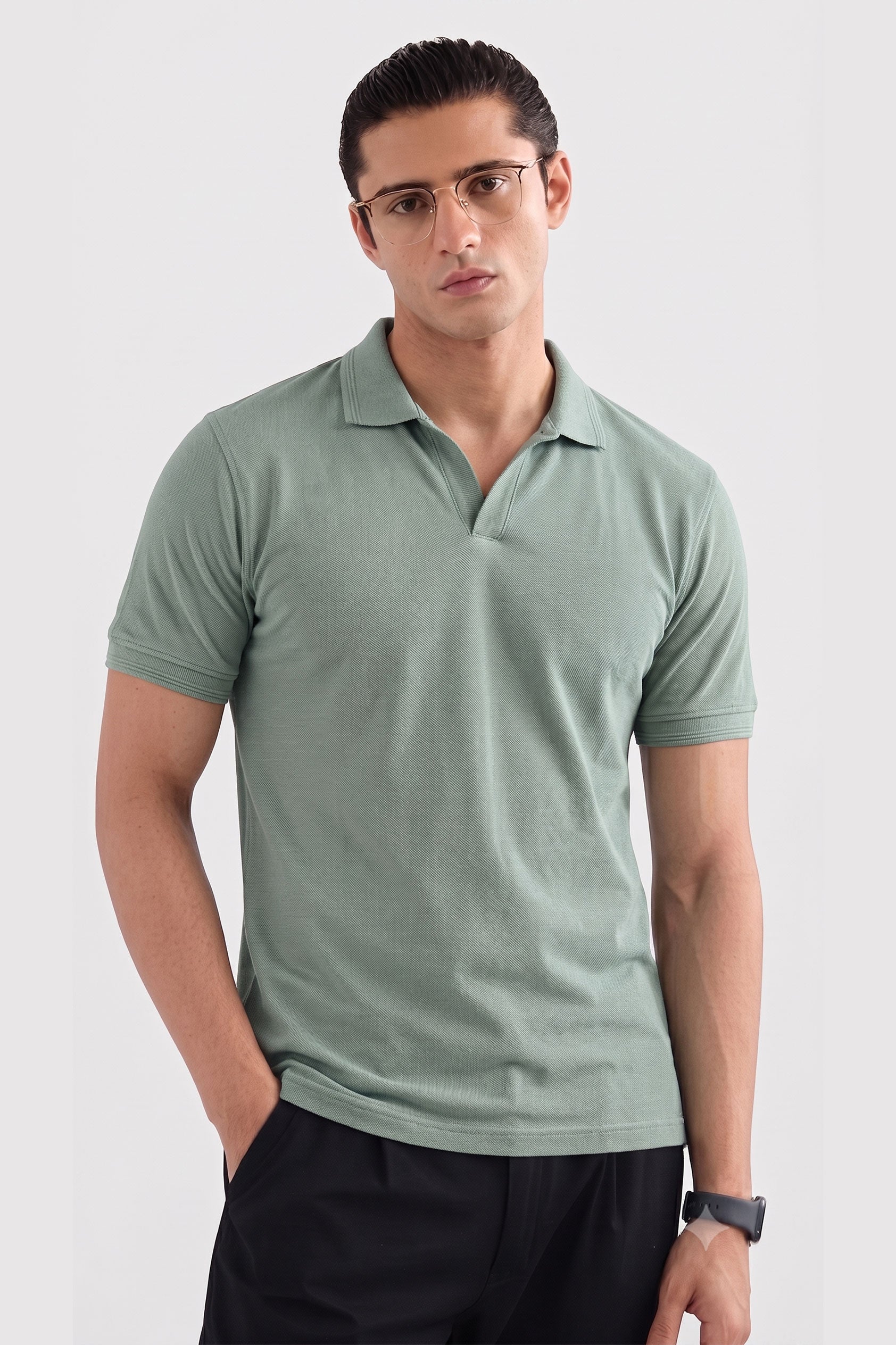 Alpine Men’s Hunter Green Cotton PQ V-Neck Polo Shirt