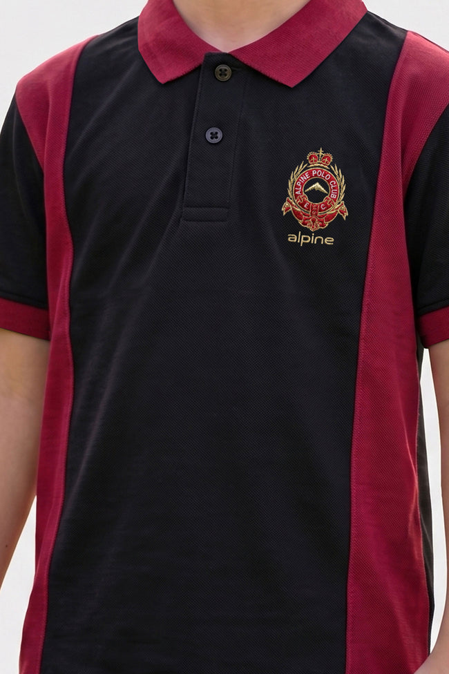 Alpine Kids Panel Polo Shirt Black – Premium Cotton Main Image