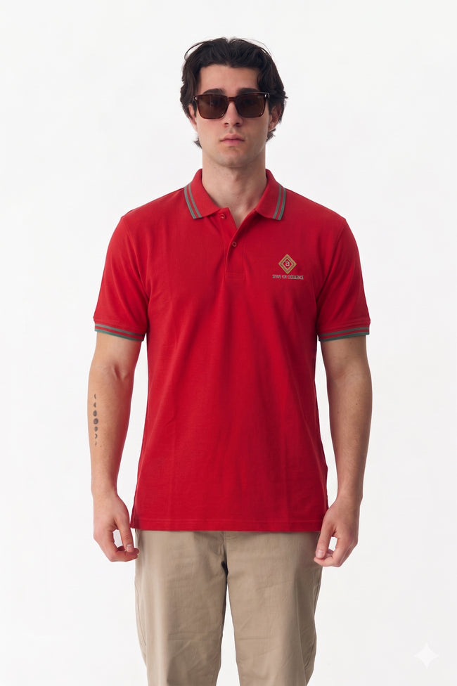 Alpine Men’s Red Cotton Polo Shirt - Limited Edition Hover Image