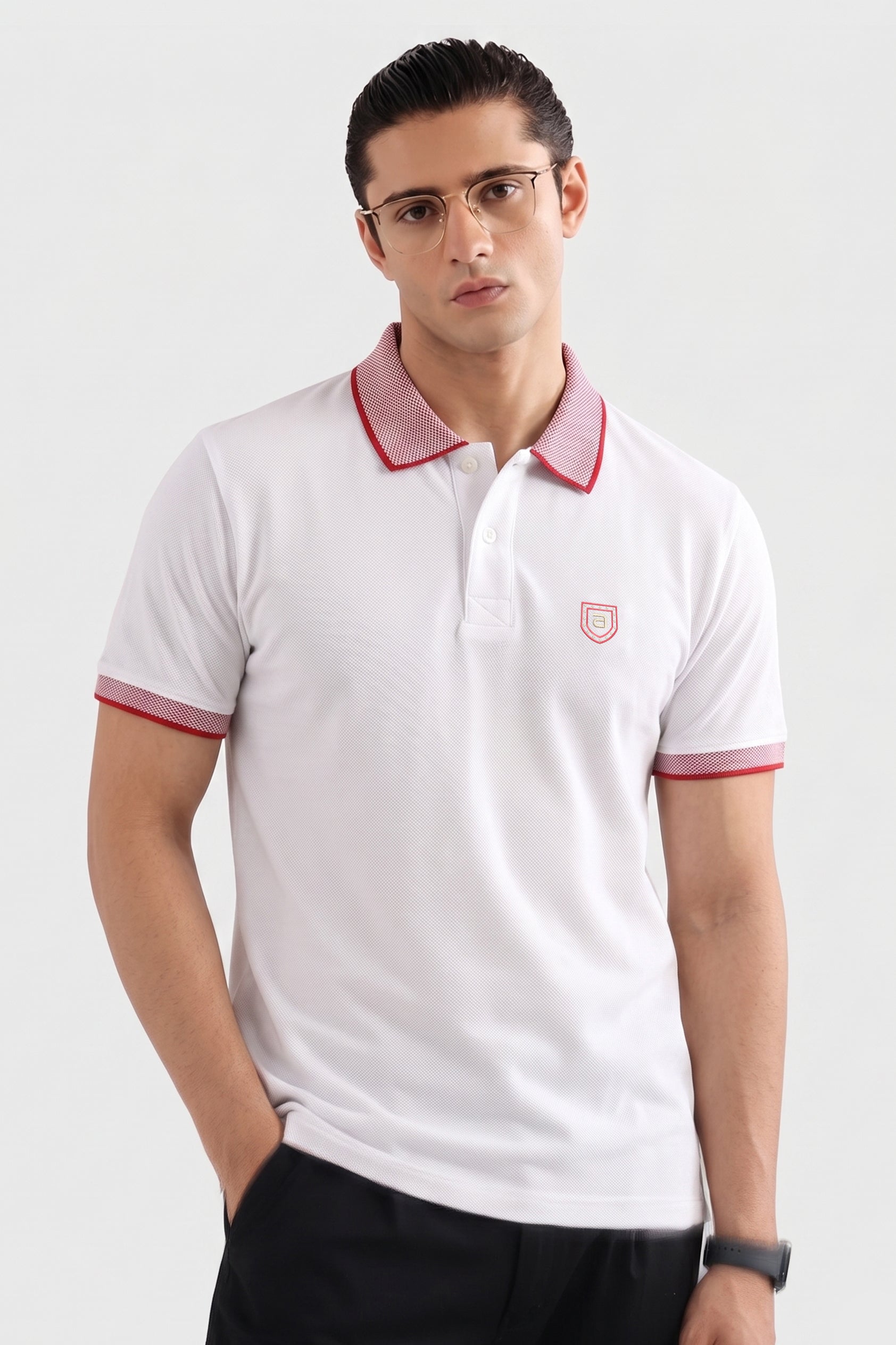 Alpine Men’s White Cotton Polo Shirt – Contrast Collar Edition