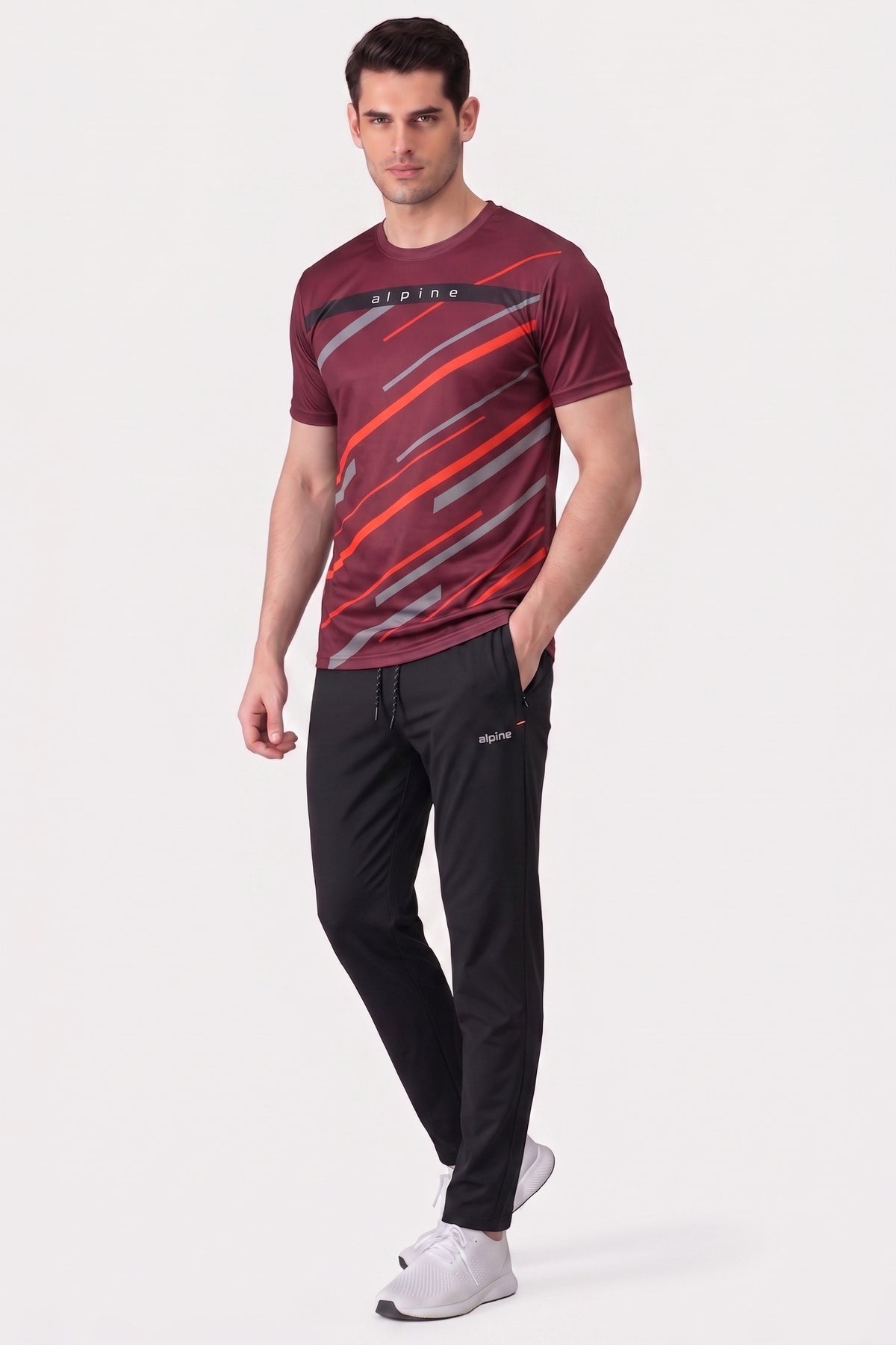 Alpine Men's - Imported Tracksuit - Black Maroon