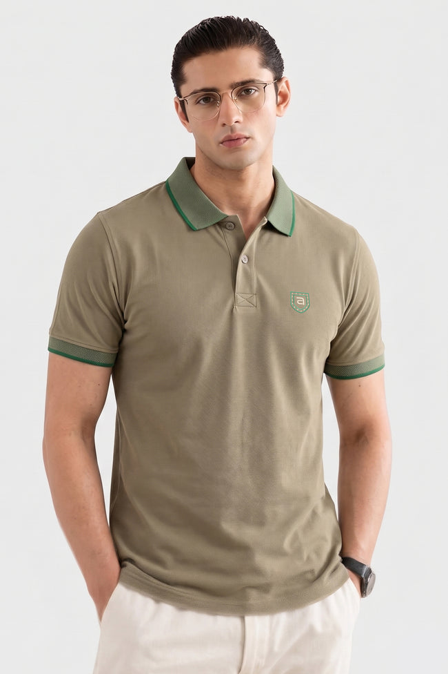 Alpine Men’s Sand Cotton Polo Shirt – Contrast Collar Edition Hover Image