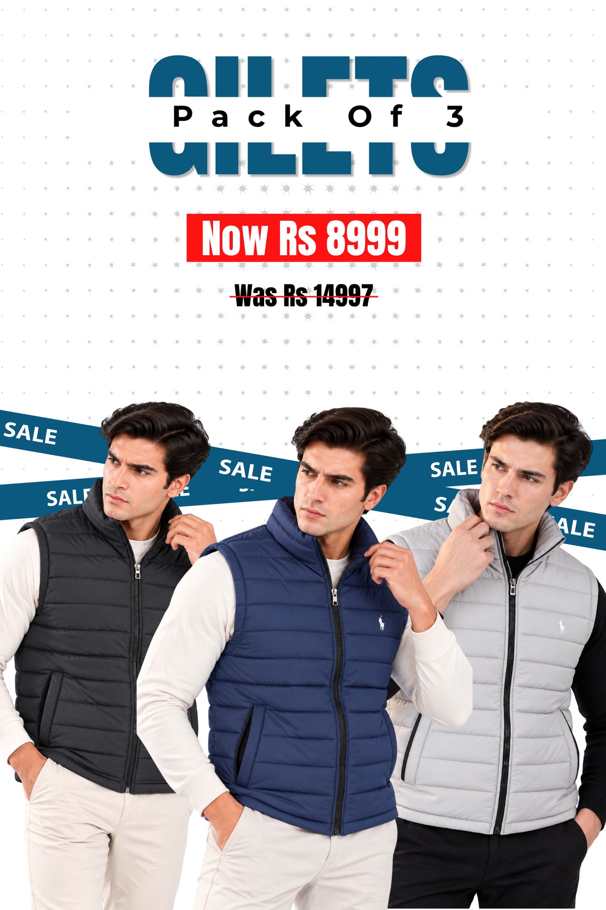 Alpine - Imported Gilet Bundle Offer - Black, Navy Blue & Grey