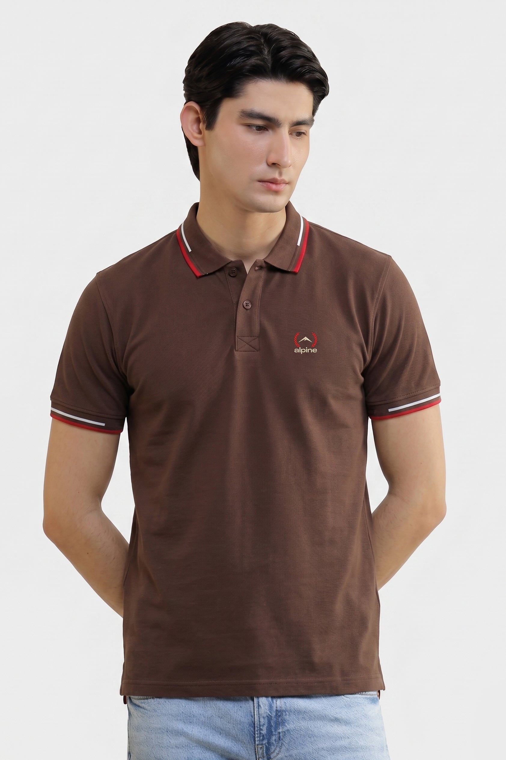 Alpine Men’s Brown Cotton Polo Shirt – Contrast Trim Edition