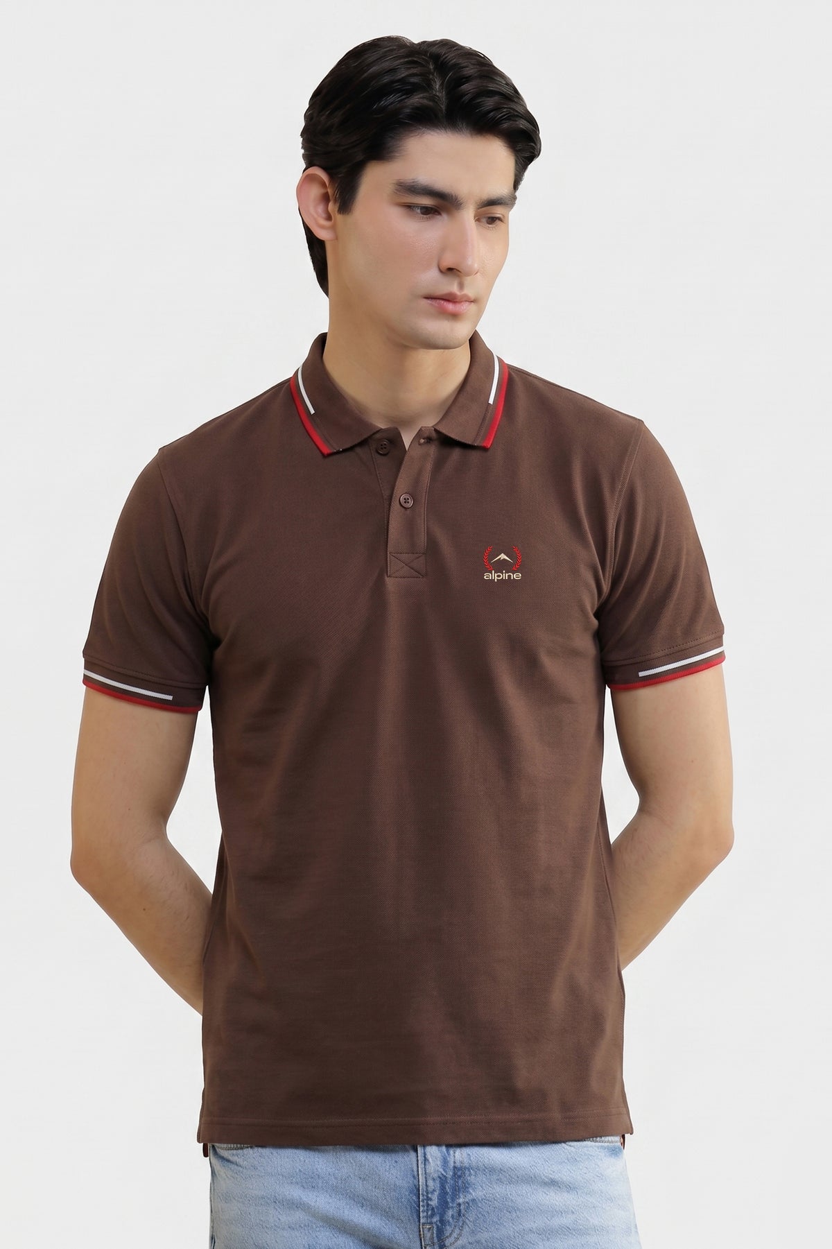 Alpine Men’s Brown Cotton Polo Shirt – Contrast Trim Edition