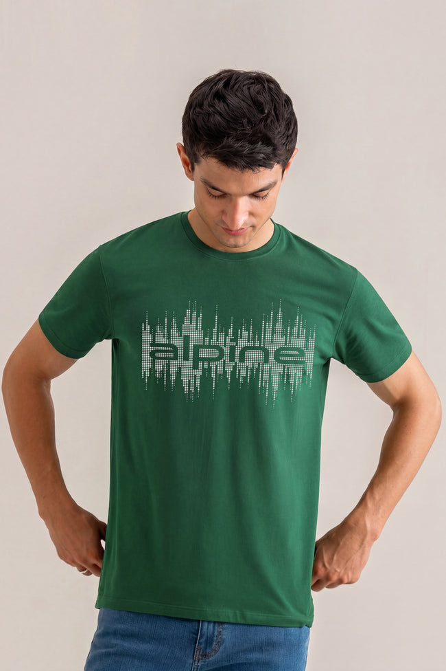 Alpine Soundwave Graphic T-Shirt Forest Green – Premium Cotton Tee Hover Image