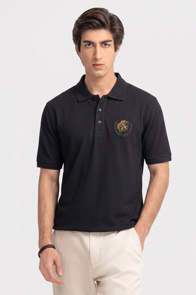Alpine Men’s Black Polo – Royal Lion Edition Hover Image