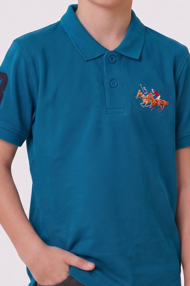 Alpine Kids Classic Polo Shirt Teal Blue – Premium Cotton Main Image