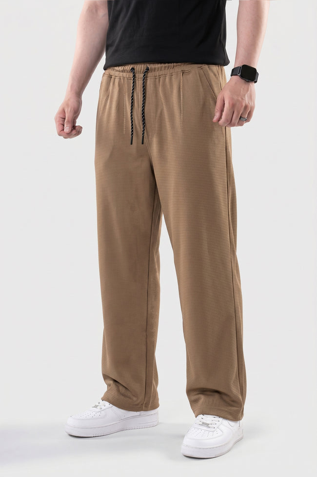 Alpine Textured Men’s Trousers Brown - Straight Fit Hover Image