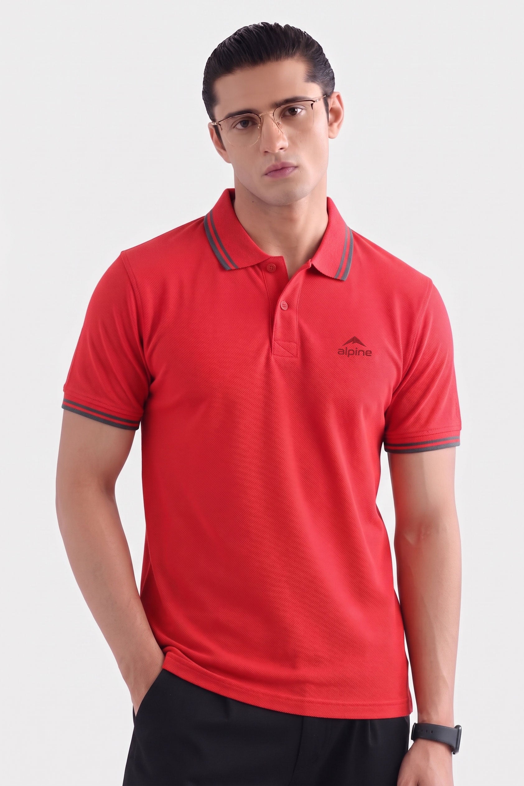 Alpine Men’s Smart Casual Cotton PQ Polo – Red