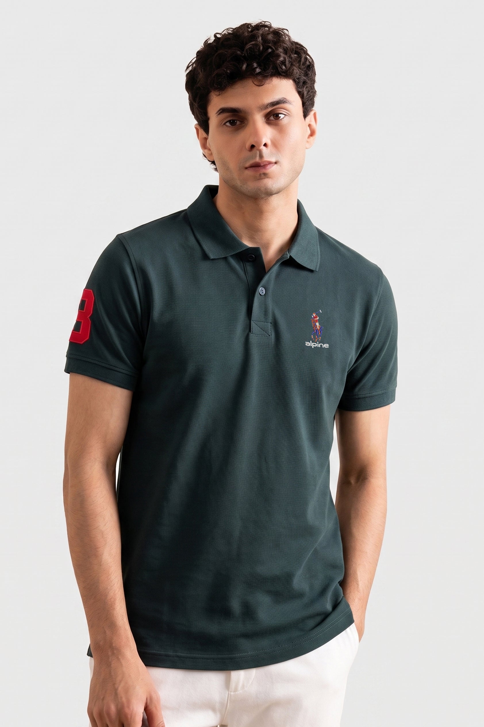 Alpine Men’s Dark Green Cotton Polo – Royal Rider Edition
