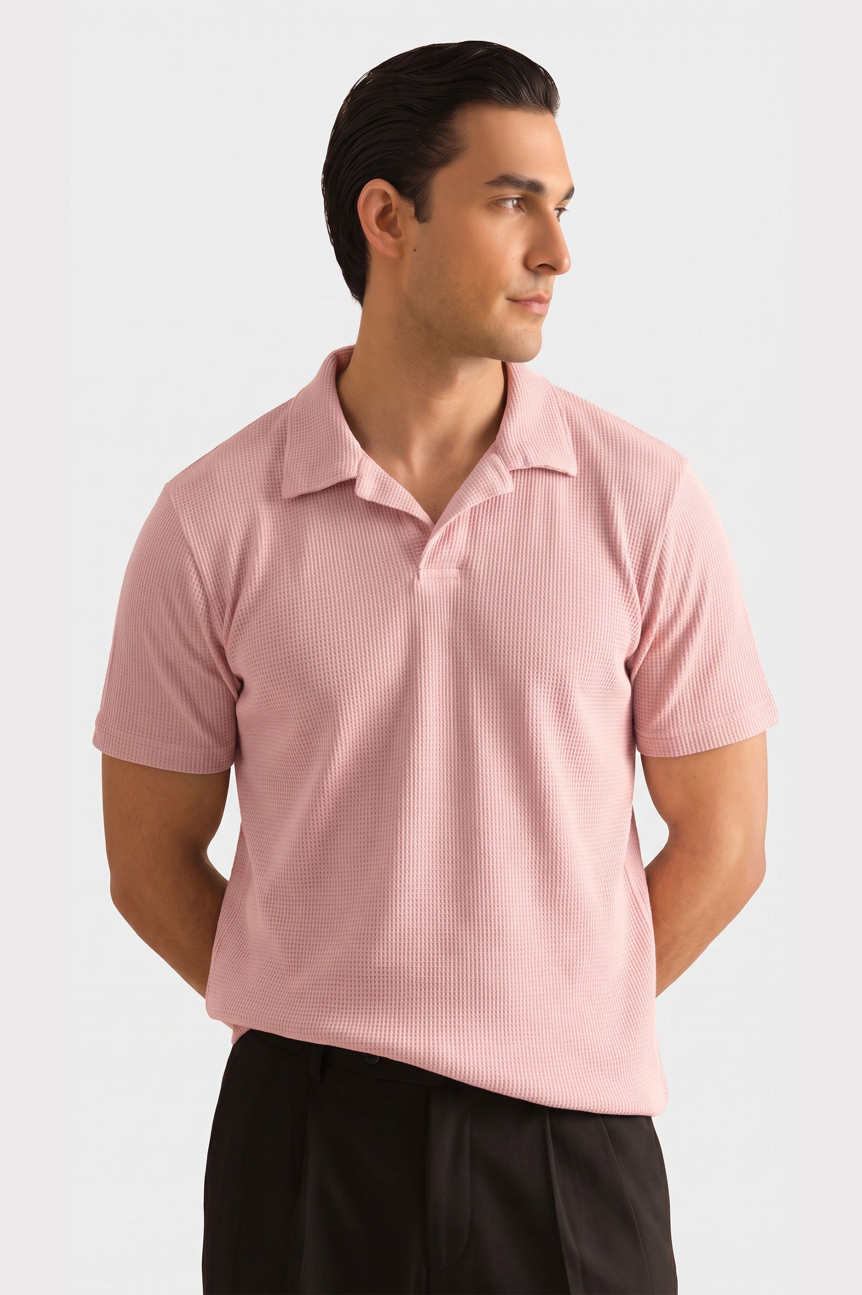 Baby Pink V Neck Knitted Polos